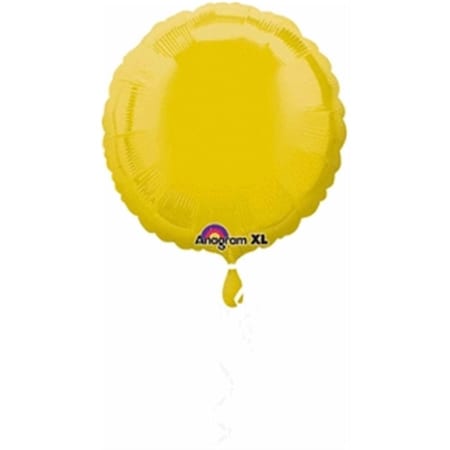 18 In. Yellow Round Foil Flat Balloon, 5PK